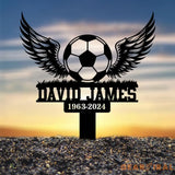 Custom Soccer Ball with Wings Memorial Plaque Stake Grave Markers Soccer Player Loss Sympathy Sign Remembrance Stake