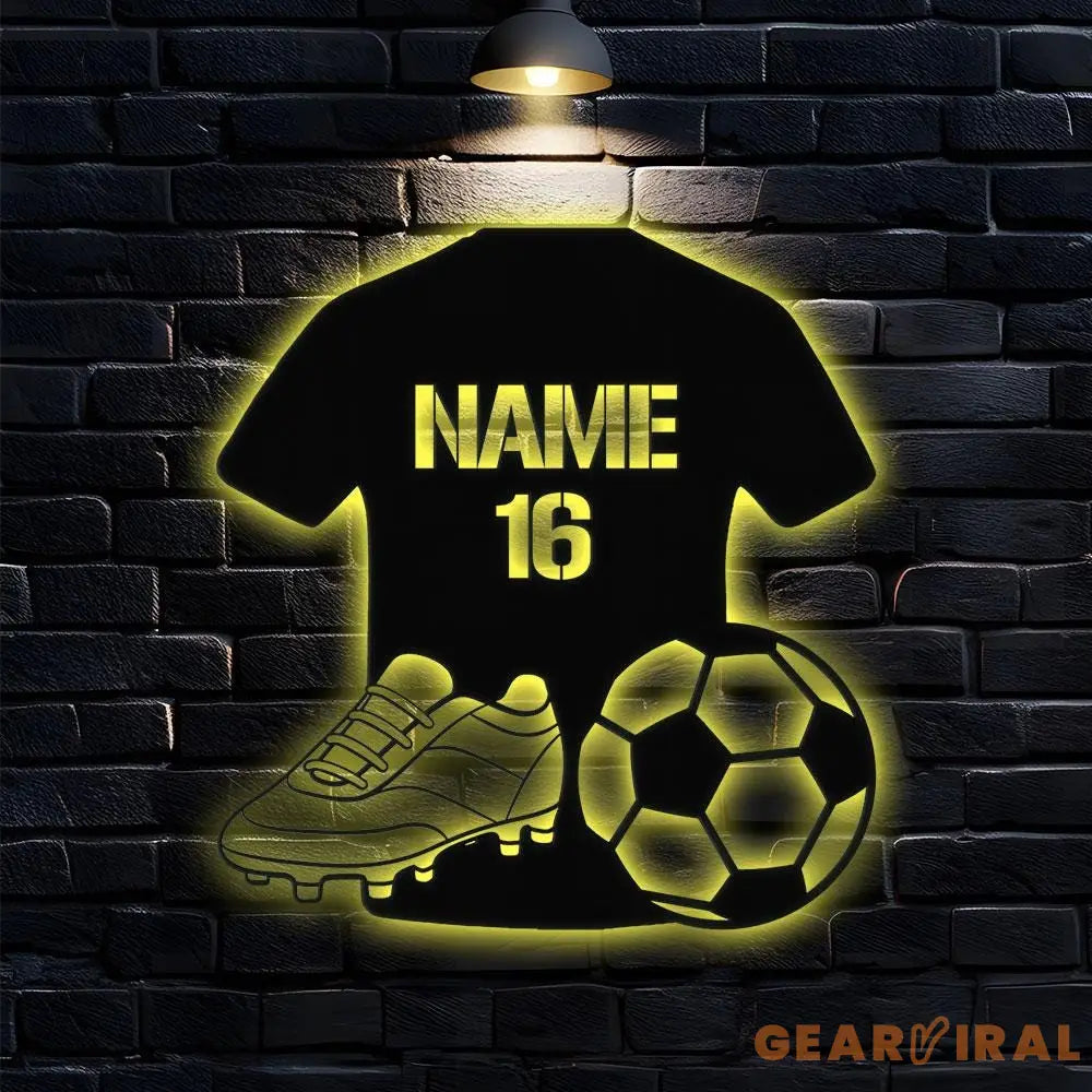 Custom Soccer Metal Sign with LED Lights Personalized Family Name Metal Sign Wall Decor Personalized Wall Art