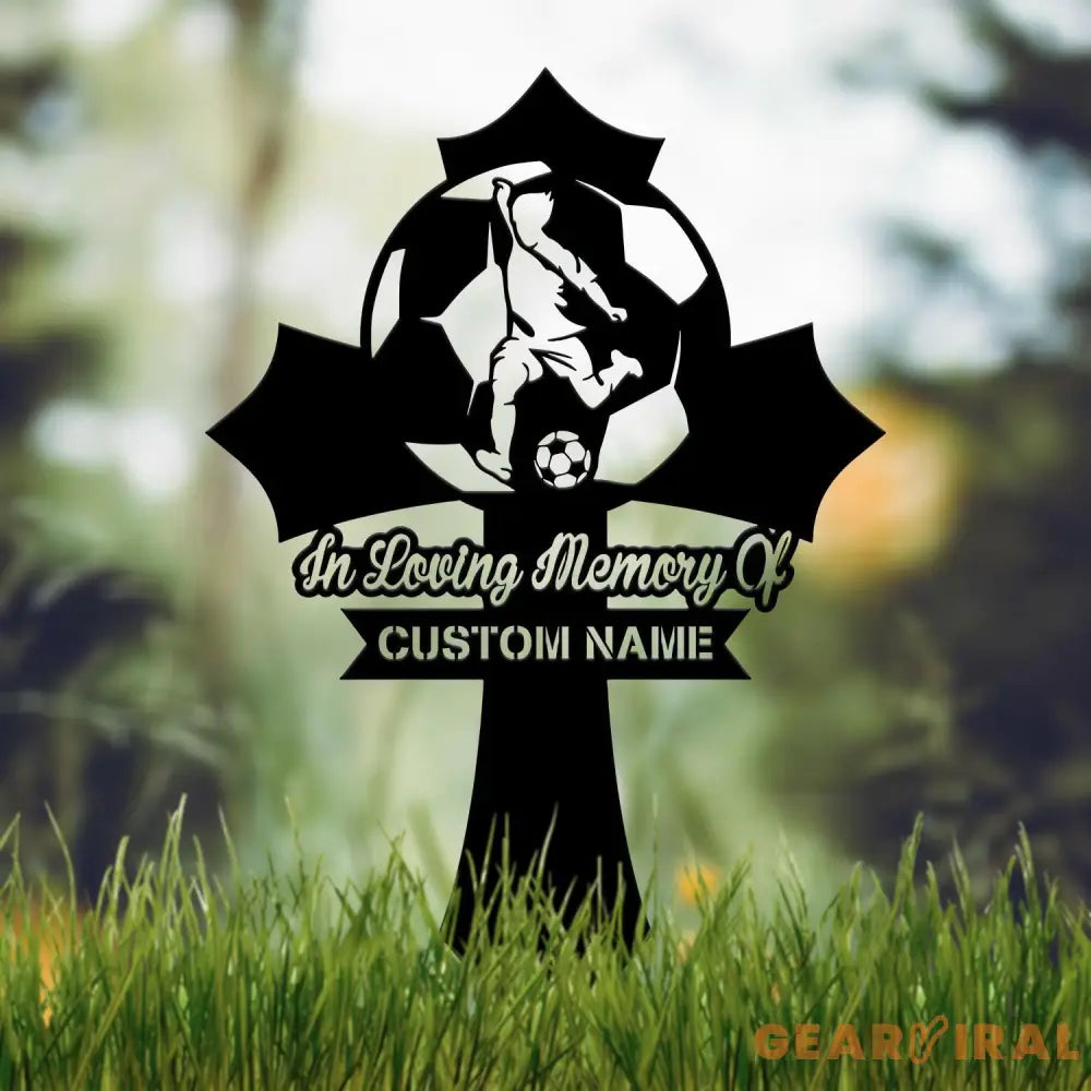 Custom Soccer Player Memorial Plaque Cross Stake Grave Markers Soccer Player Loss Sympathy Sign Remembrance Stake