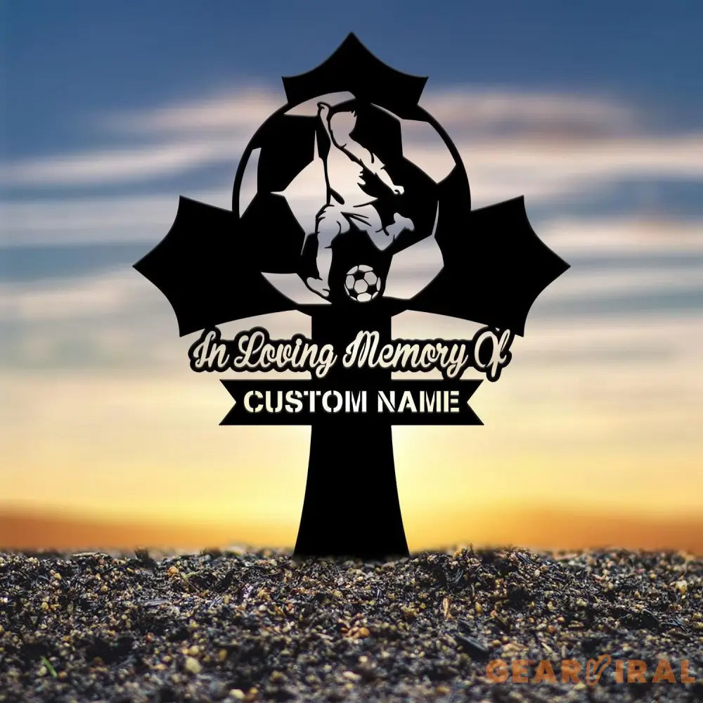 Custom Soccer Player Memorial Plaque Cross Stake Grave Markers Soccer Player Loss Sympathy Sign Remembrance Stake