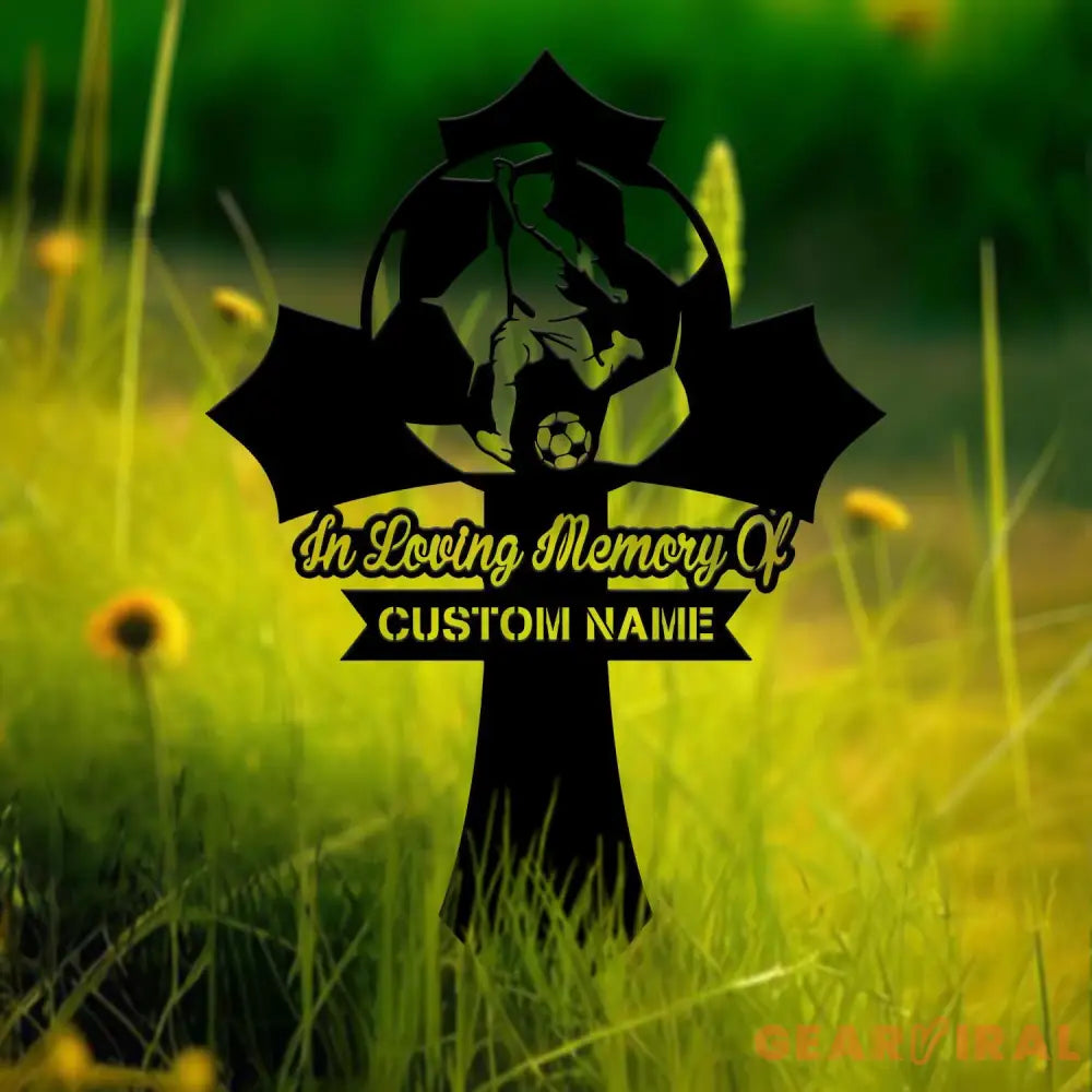 Custom Soccer Player Memorial Plaque Cross Stake Grave Markers Soccer Player Loss Sympathy Sign Remembrance Stake