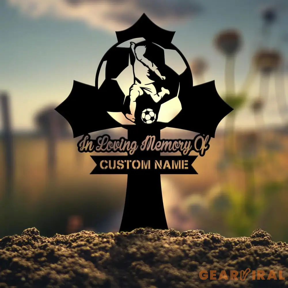 Custom Soccer Player Memorial Plaque Cross Stake Grave Markers Soccer Player Loss Sympathy Sign Remembrance Stake