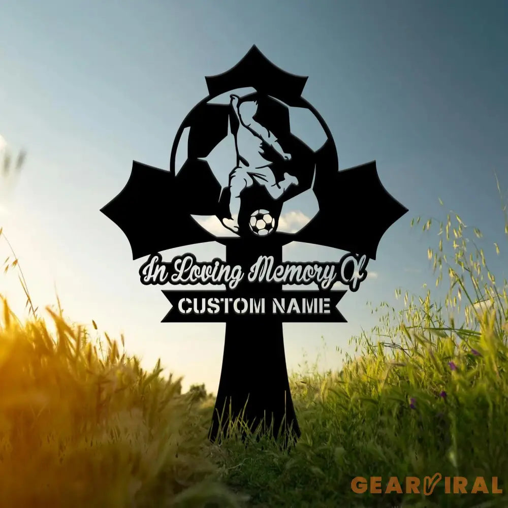Custom Soccer Player Memorial Plaque Cross Stake Grave Markers Soccer Player Loss Sympathy Sign Remembrance Stake