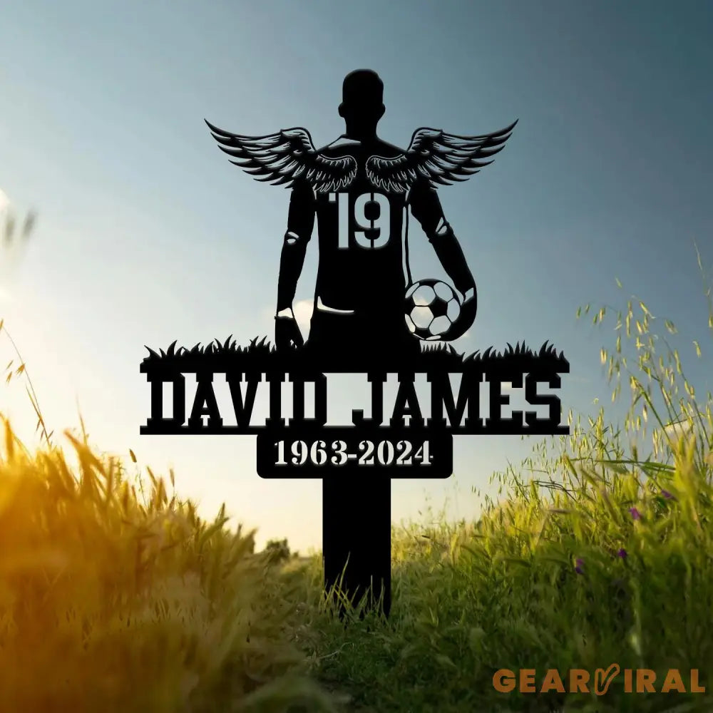 Custom Soccer Player with Wings Memorial Plaque Stake Grave Markers Soccer Player Loss Sympathy Sign Remembrance Stake