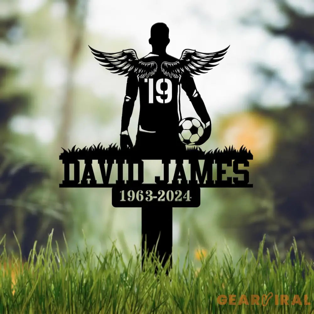Custom Soccer Player with Wings Memorial Plaque Stake Grave Markers Soccer Player Loss Sympathy Sign Remembrance Stake