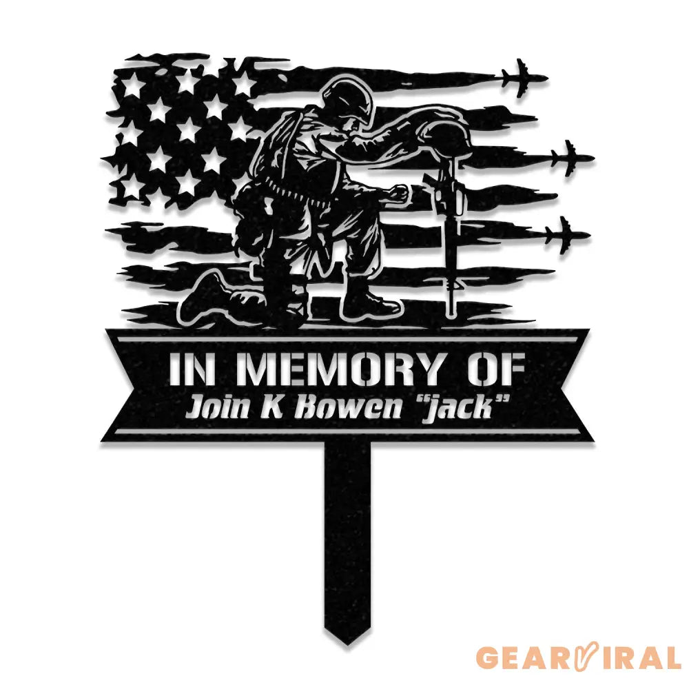 Custom Soldier Kneeling Metal Memorial Stake Soldier Kneeling at Cross Army Memorial Remembrance Stake Sympathy Sign