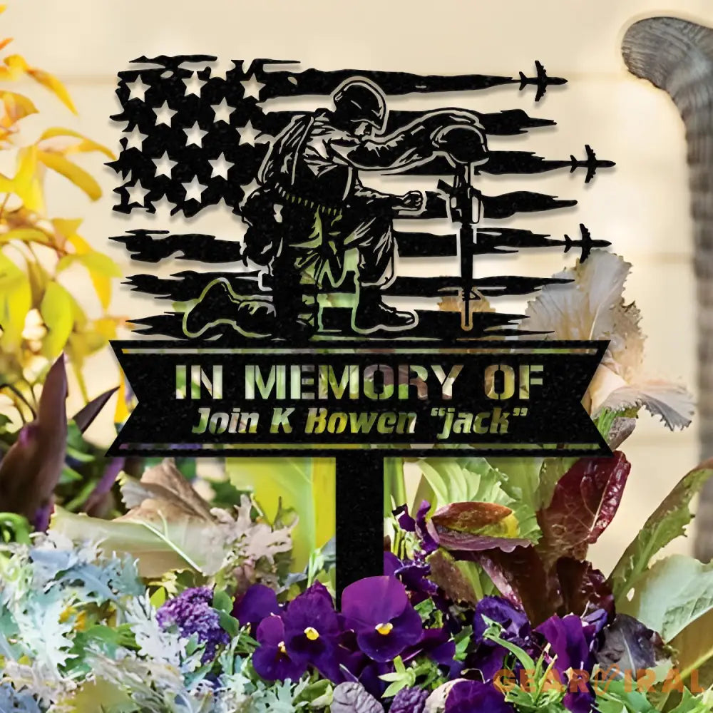 Custom Soldier Kneeling Metal Memorial Stake Soldier Kneeling at Cross Army Memorial Remembrance Stake Sympathy Sign