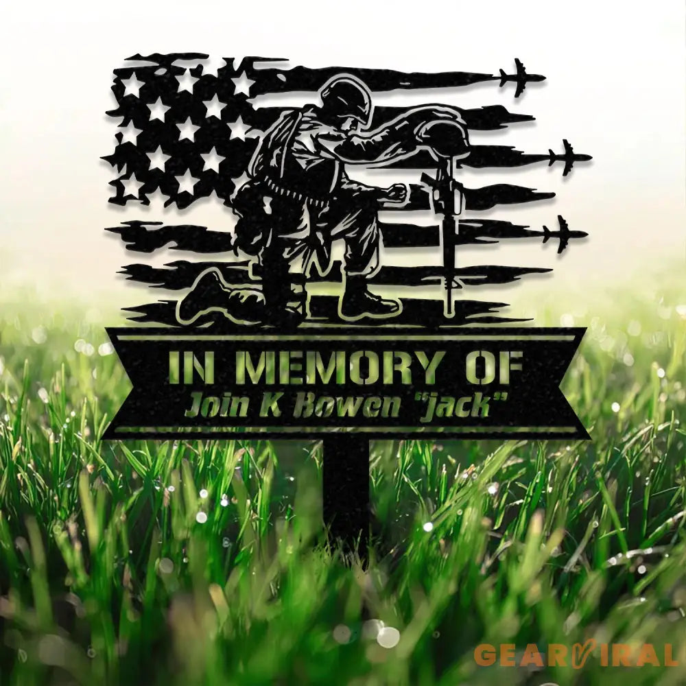 Custom Soldier Kneeling Metal Memorial Stake Soldier Kneeling at Cross Army Memorial Remembrance Stake Sympathy Sign