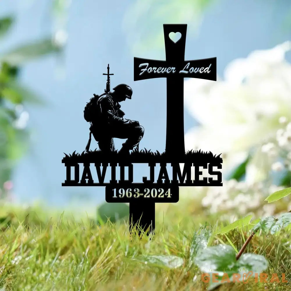 Custom Soldier Kneeling Metal Memorial Stake Personalized Veteran Army Grave Marker Name Sign Military Remembrance