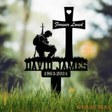 Custom Soldier Kneeling Metal Memorial Stake Personalized Veteran Army Grave Marker Name Sign Military Remembrance