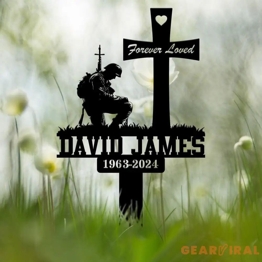 Custom Soldier Kneeling Metal Memorial Stake Personalized Veteran Army Grave Marker Name Sign Military Remembrance