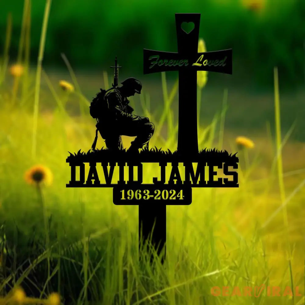 Custom Soldier Kneeling Metal Memorial Stake Personalized Veteran Army Grave Marker Name Sign Military Remembrance
