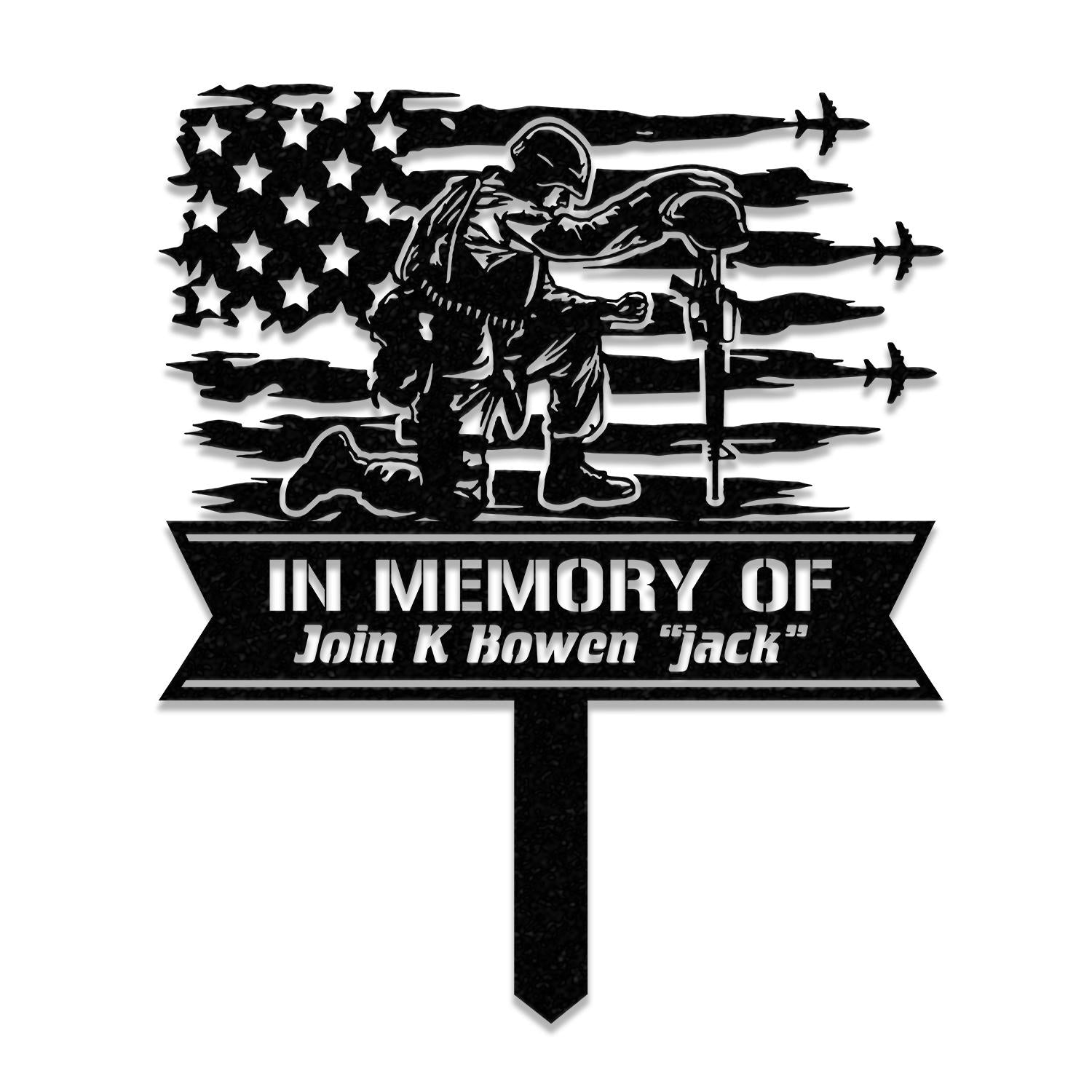 Custom Soldier Kneeling Metal Memorial Stake, Soldier Kneeling at Cross, Army Memorial, Remembrance Stake, Sympathy Sign, Grave Markers