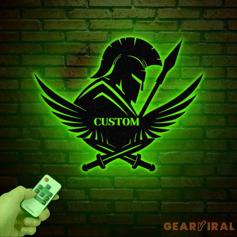 Custom Spartan Warrior Monogram Metal Wall Art with LED Lights Personalized Spartan Metal Sign Metal Spartan Wall Decor