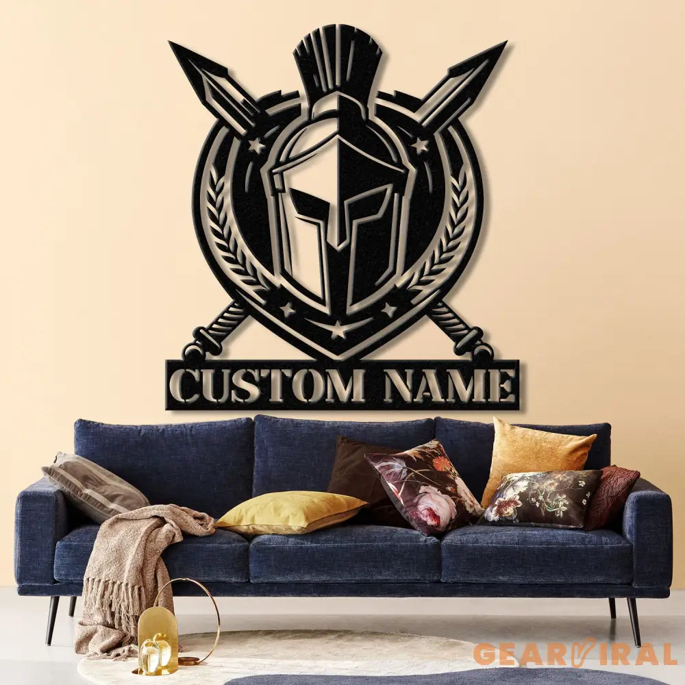 Custom Spartan Warrior Monogram Metal Wall Art with LED Lights Personalized Spartan Metal Sign Metal Spartan Wall Decor