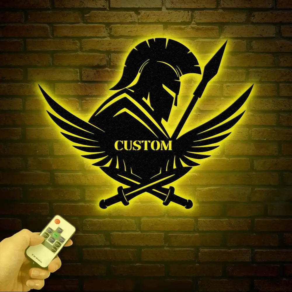 Custom Spartan Warrior Monogram Metal Wall Art with LED Lights Personalized Spartan Metal Sign Metal Spartan Wall Decor
