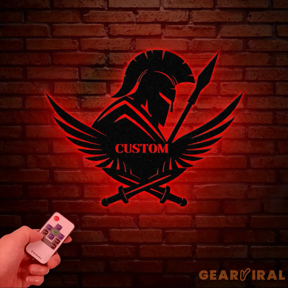 Custom Spartan Warrior Monogram Metal Wall Art with LED Lights Personalized Spartan Metal Sign Metal Spartan Wall Decor
