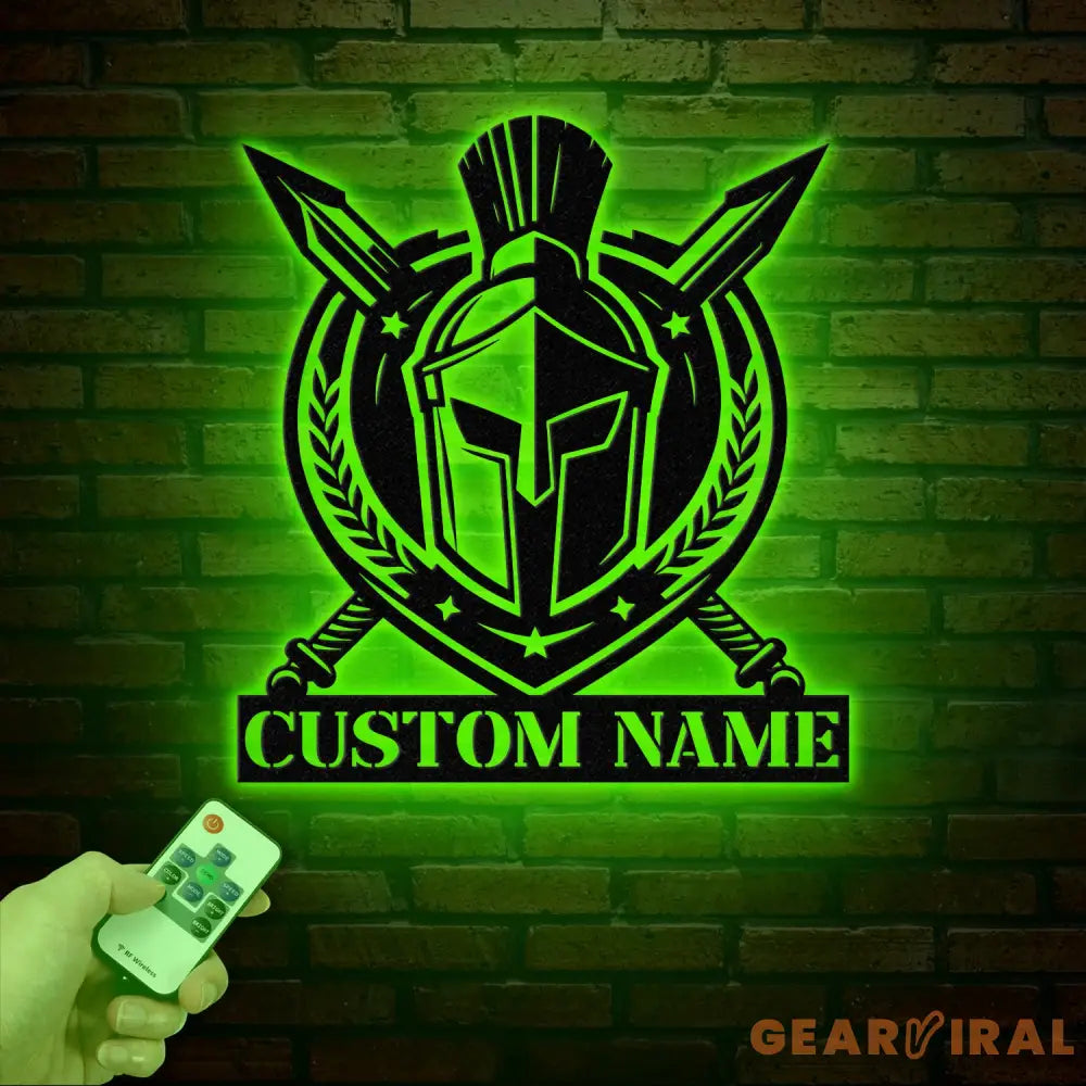 Custom Spartan Warrior Monogram Metal Wall Art with LED Lights Personalized Spartan Metal Sign Metal Spartan Wall Decor