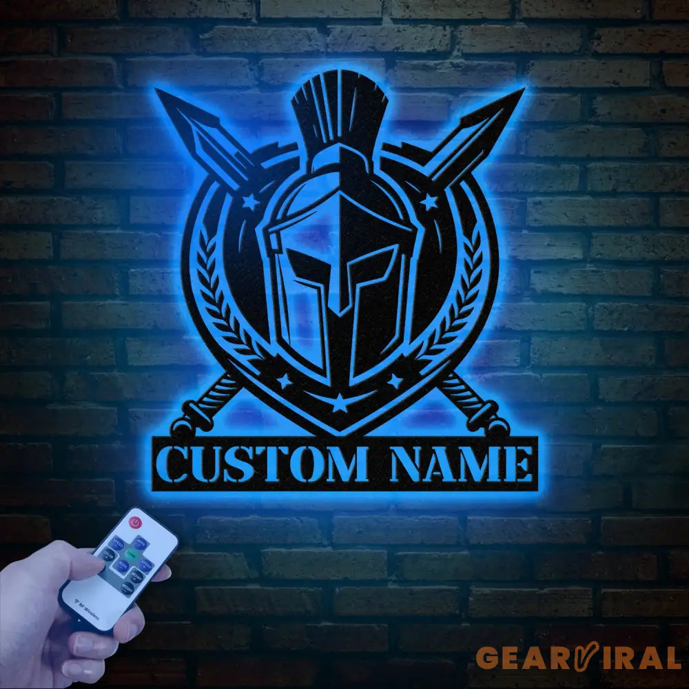 Custom Spartan Warrior Monogram Metal Wall Art with LED Lights Personalized Spartan Metal Sign Metal Spartan Wall Decor