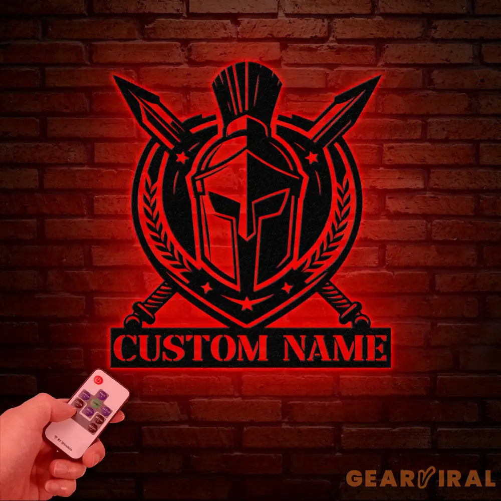 Custom Spartan Warrior Monogram Metal Wall Art with LED Lights Personalized Spartan Metal Sign Metal Spartan Wall Decor