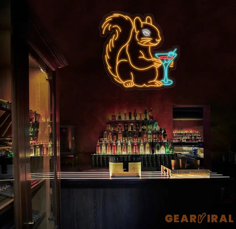 Custom Squirrel Drinking Martini Neon Sign Squirrel Drinking Martini Led Light Japan SquirrelLed Light Restaurant Neon