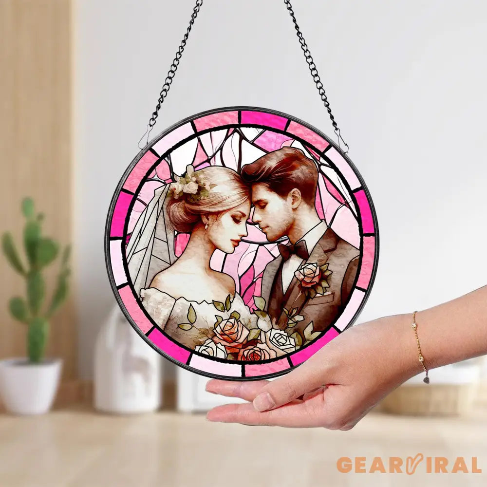 Custom Stained Glass Couples Portrait From Photo Personalized Window Hanging Suncatcher Couple Wedding Anniversary Gift