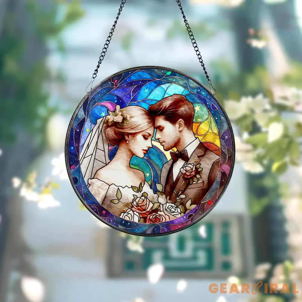 Custom Stained Glass Couples Portrait From Photo Personalized Window Hanging Suncatcher Couple Wedding Anniversary Gift