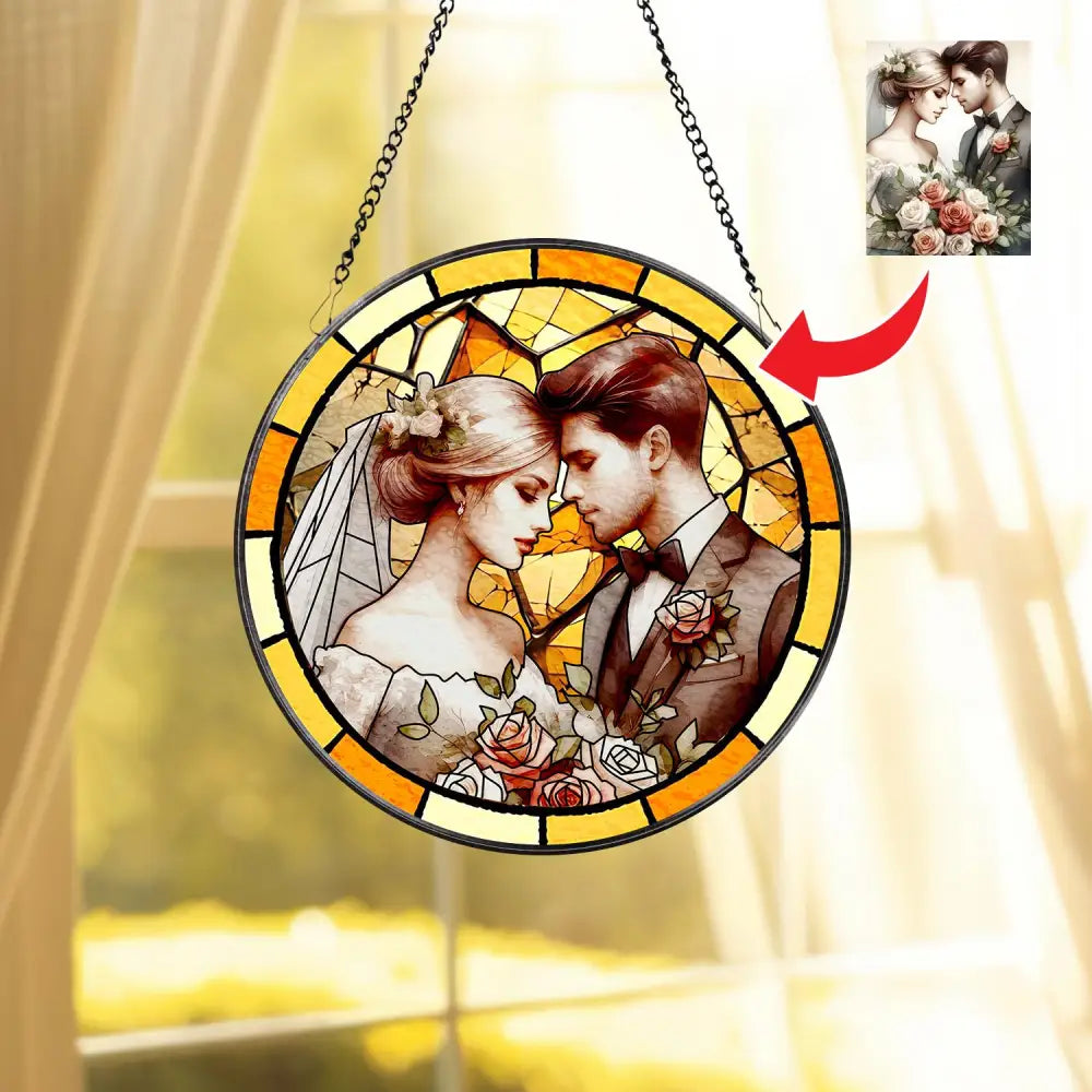 Custom Stained Glass Couples Portrait From Photo Personalized Window Hanging Suncatcher Couple Wedding Anniversary Gift