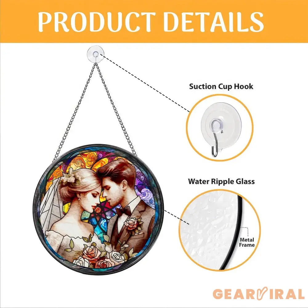 Custom Stained Glass Couples Portrait From Photo Personalized Window Hanging Suncatcher Couple Wedding Anniversary Gift