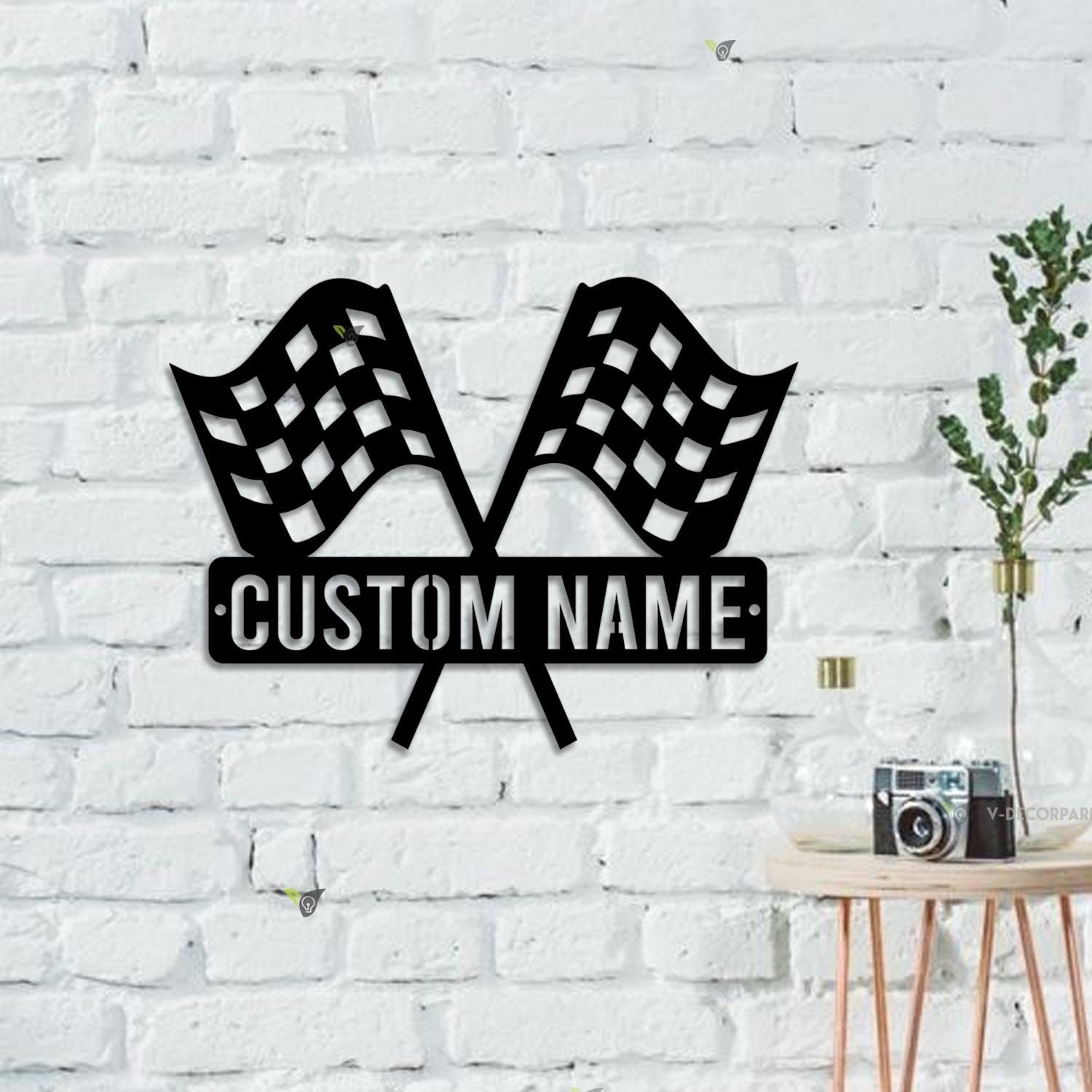 Custom Start Finish Racing Flag Metal Wall Art LED Light Personalized Race Checkered Flag Name Sign Home Decor Checker Topper Decor Gift | GearViral