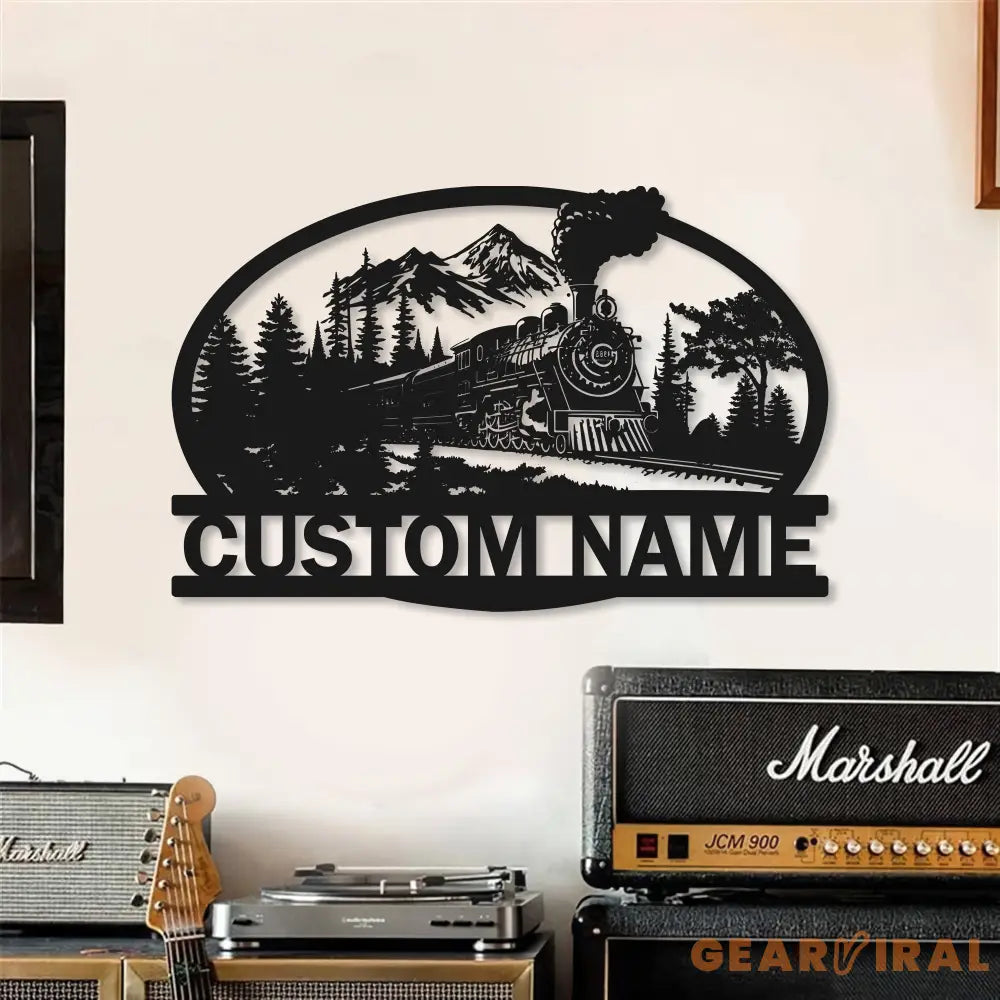 Custom Steam Engine Train Locomotive Metal Wall Art with LED Light Personalized Train Driver Name Sign Home Decor