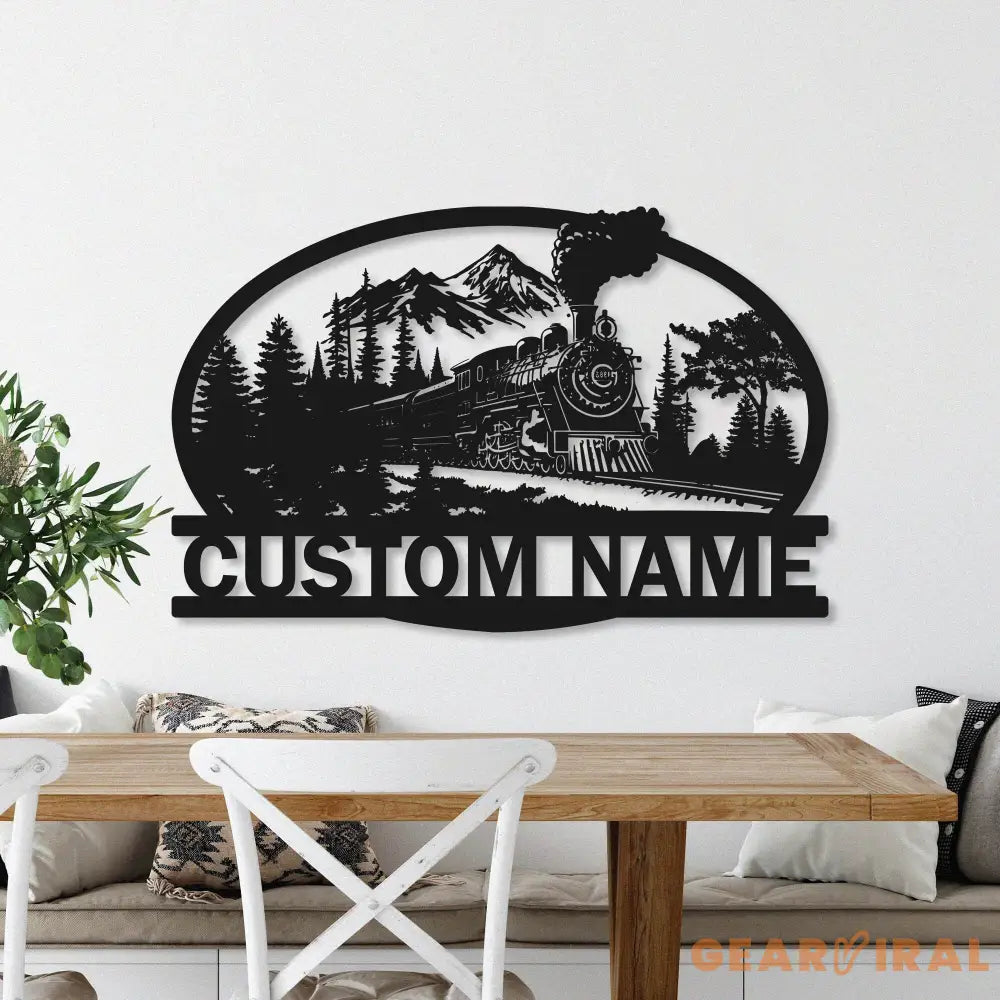 Custom Steam Engine Train Locomotive Metal Wall Art with LED Light Personalized Train Driver Name Sign Home Decor