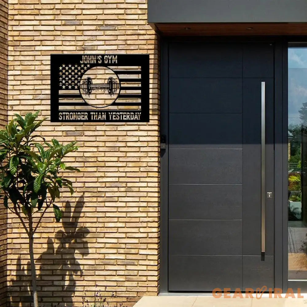 Custom Stronger Than Yesterday Gym US Flag Metal Sign Powerlifting Metal Wall Art Personalized Home Gym Sign Fitness