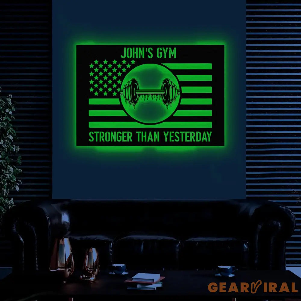 Custom Stronger Than Yesterday Gym US Flag Metal Sign Powerlifting Metal Wall Art Personalized Home Gym Sign Fitness