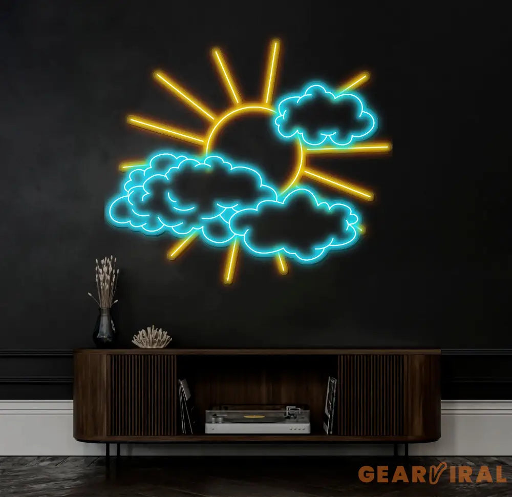 Custom Sun and Clouds Neon Sign LED Sun Wall Decor for Bedroom Light Up Cloud Neon Sign Nature Inspired Wall Art LED