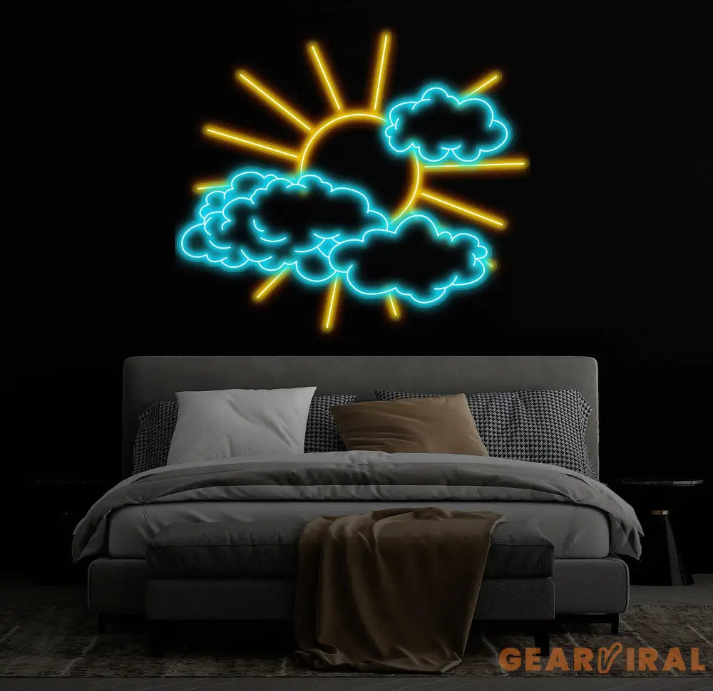 Custom Sun and Clouds Neon Sign LED Sun Wall Decor for Bedroom Light Up Cloud Neon Sign Nature Inspired Wall Art LED