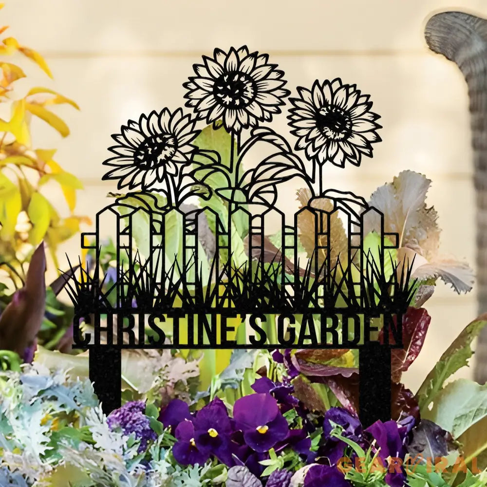Custom Sunflower Garden Stake Sunflower Metal Sign Garden Flower Sign Custom Garden Name Sign Garden Decor Yard Art