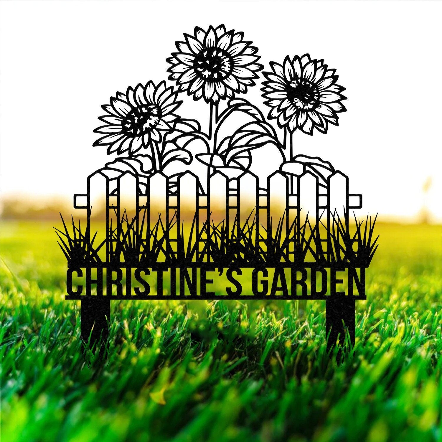 Custom Sunflower Garden Stake, Sunflower Metal Sign, Garden Flower Sign, Custom Garden Name Sign, Garden Decor, Yard Art, Housewarming Gift