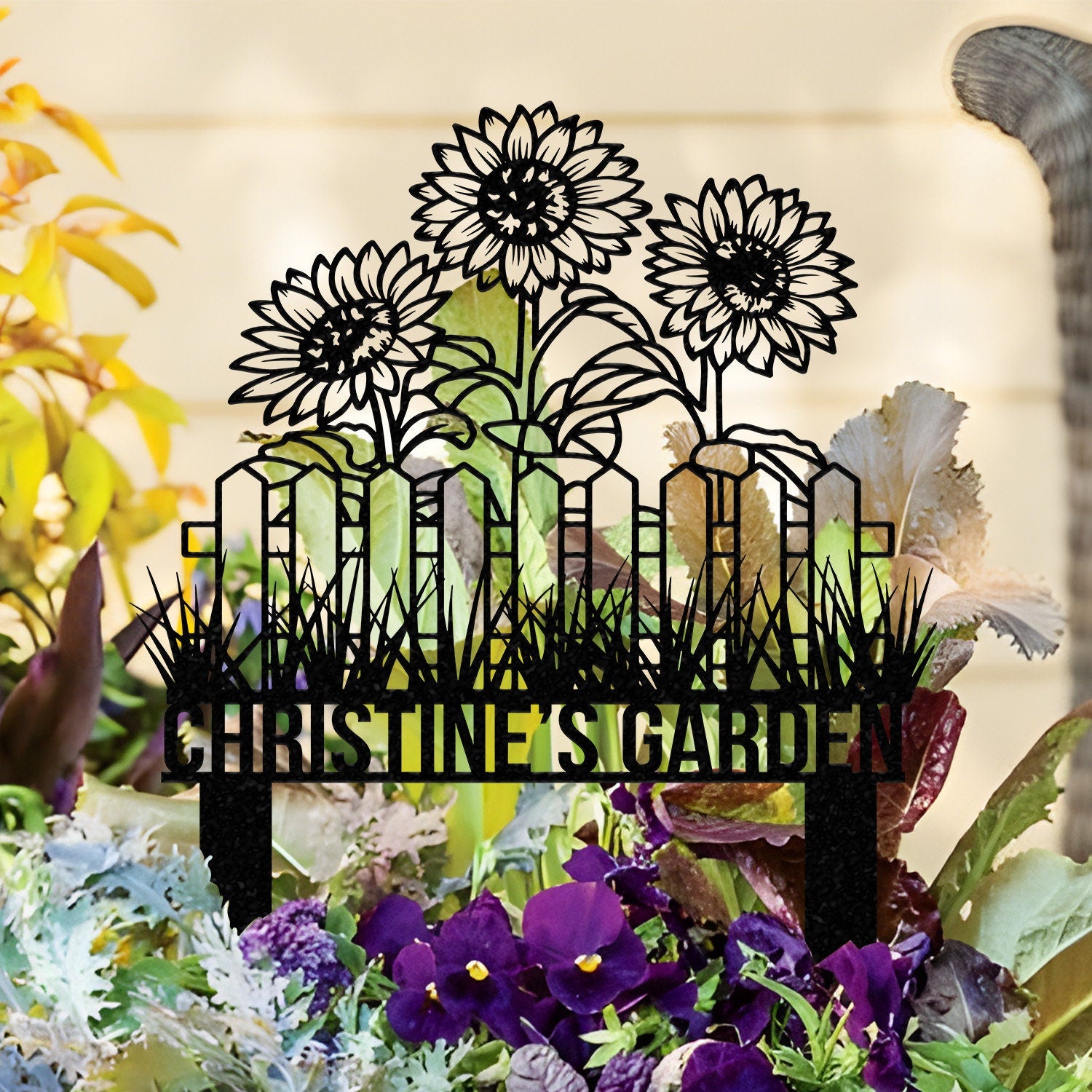 Custom Sunflower Garden Stake, Sunflower Metal Sign, Garden Flower Sign, Custom Garden Name Sign, Garden Decor, Yard Art, Housewarming Gift