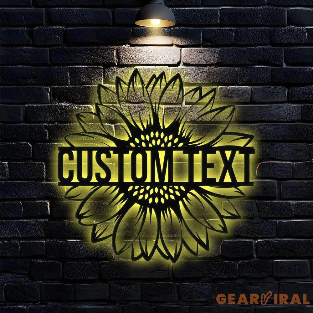 Custom Sunflower Metal Family Name LED Sign - Personalized Monogram Wall Art - Last Name Initial Hanging - Perfect
