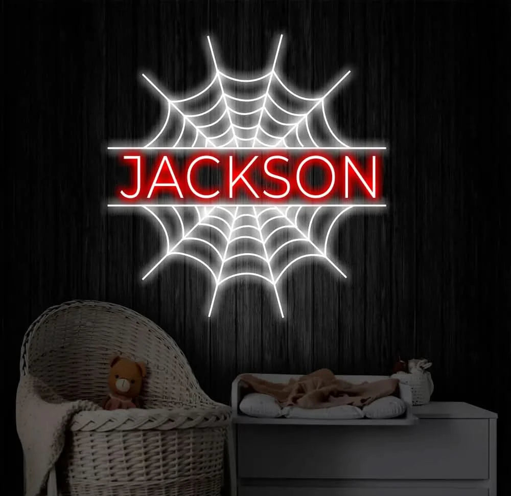 Custom Superhero Spider Name Neon Sign Personalized Spider Web Name Sign Superhero Name Wall Art Birthday Decor Kids