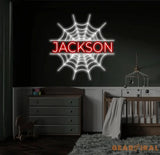 Custom Superhero Spider Name Neon Sign Personalized Spider Web Name Sign Superhero Name Wall Art Birthday Decor Kids