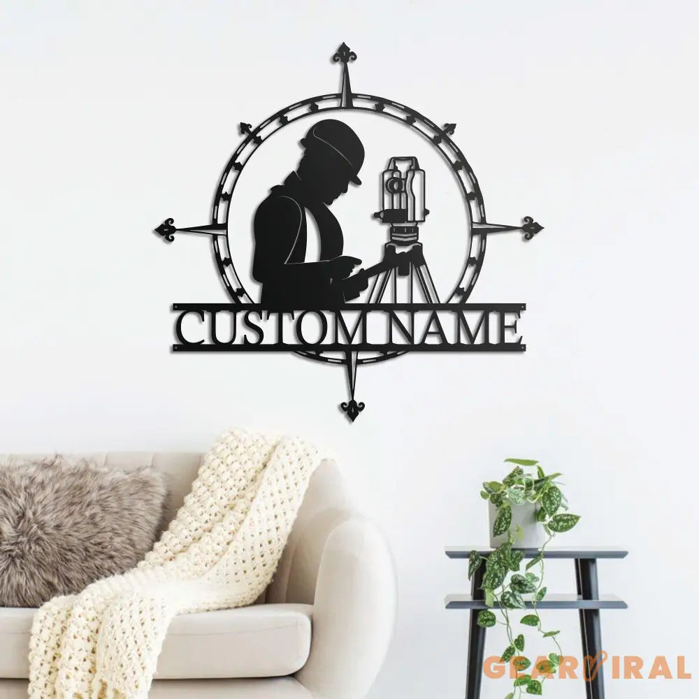 Custom Surveyor Engineer Metal Wall Art LED Light Personalized Geodetic Device Name Sign Decor Tool Scale Construction