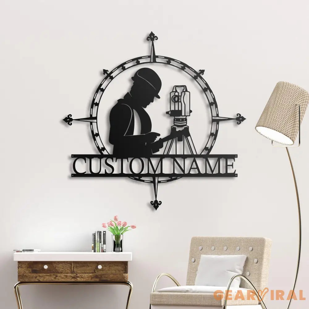 Custom Surveyor Engineer Metal Wall Art LED Light Personalized Geodetic Device Name Sign Decor Tool Scale Construction