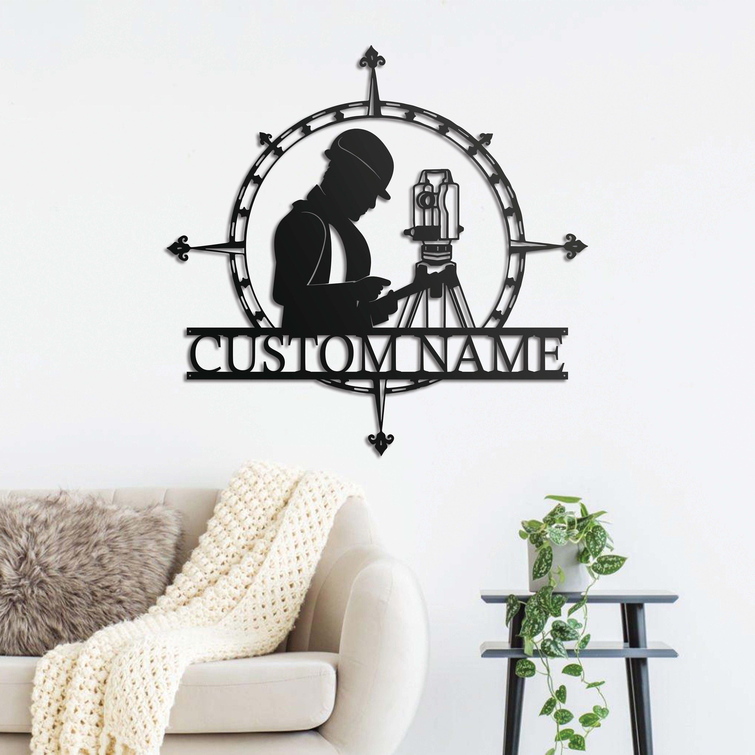 Custom Surveyor Engineer Metal Wall Art LED Light Personalized Geodetic Device Name Sign Decor Tool Scale Construction Equipment Builder | GearViral