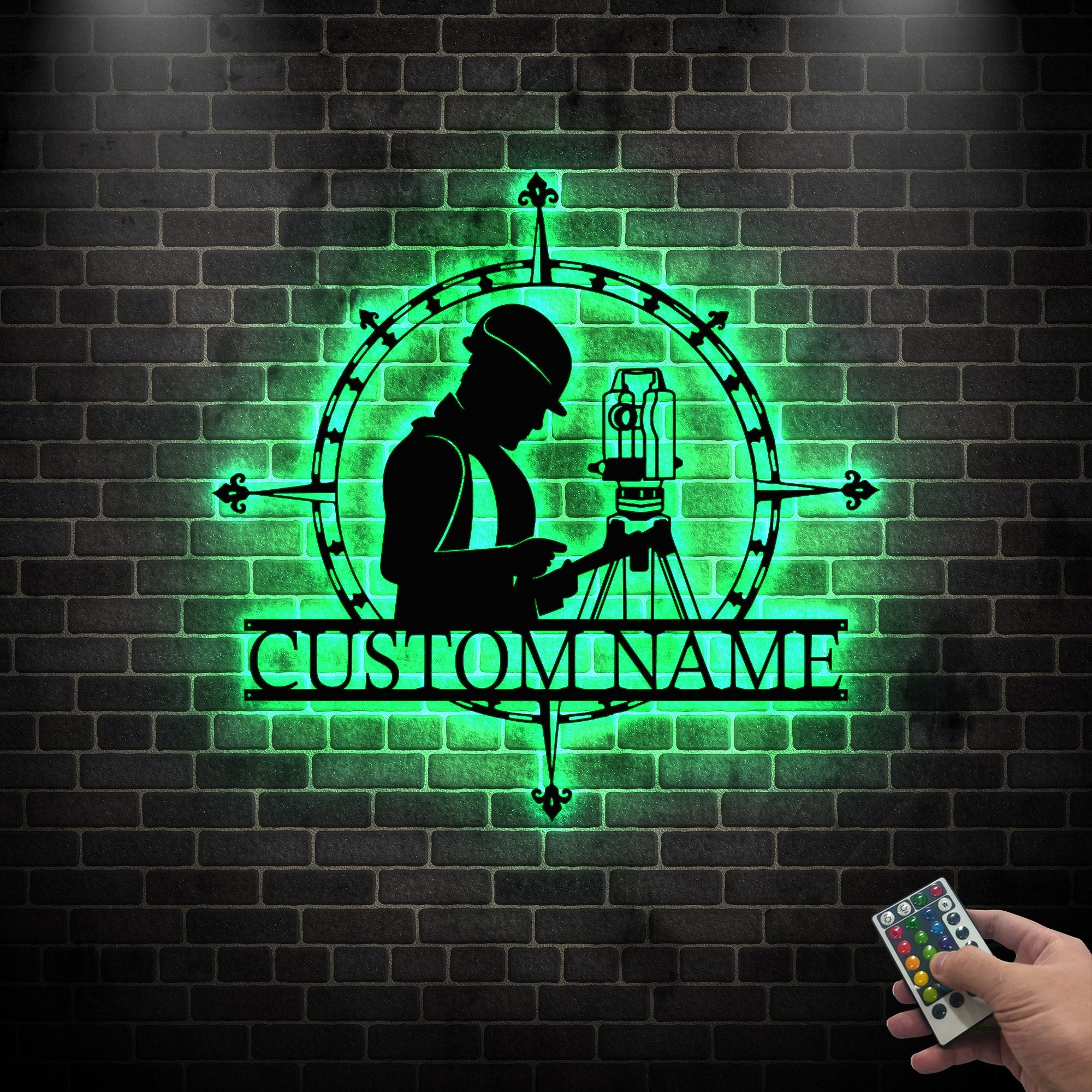 Custom Surveyor Engineer Metal Wall Art LED Light Personalized Geodetic Device Name Sign Decor Tool Scale Construction Equipment Builder | GearViral