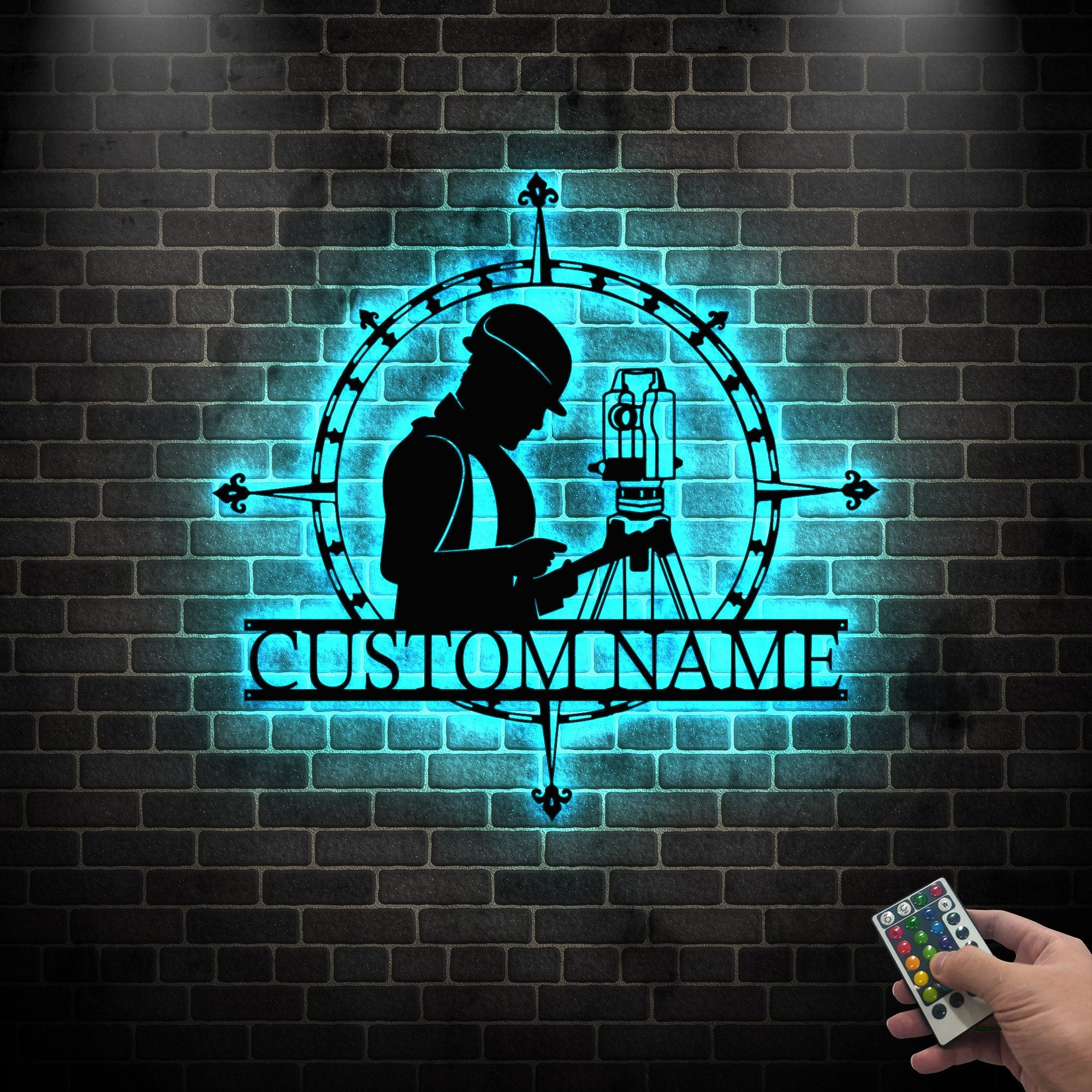 Custom Surveyor Engineer Metal Wall Art LED Light Personalized Geodetic Device Name Sign Decor Tool Scale Construction Equipment Builder | GearViral