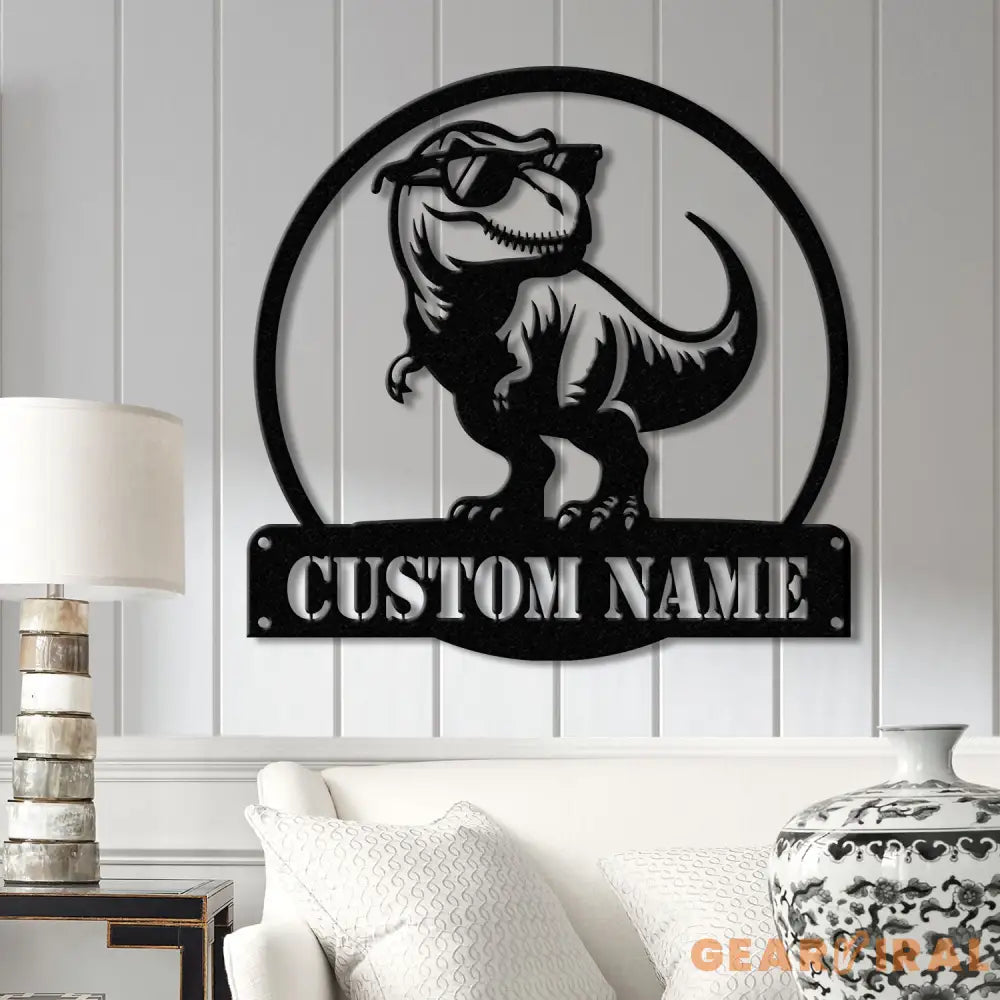 Custom T-Rex Dinosaur Metal Wall Art with LED Lights Personalized Dinosaur Name Sign Tyrannosaurus Room Decor for Boys