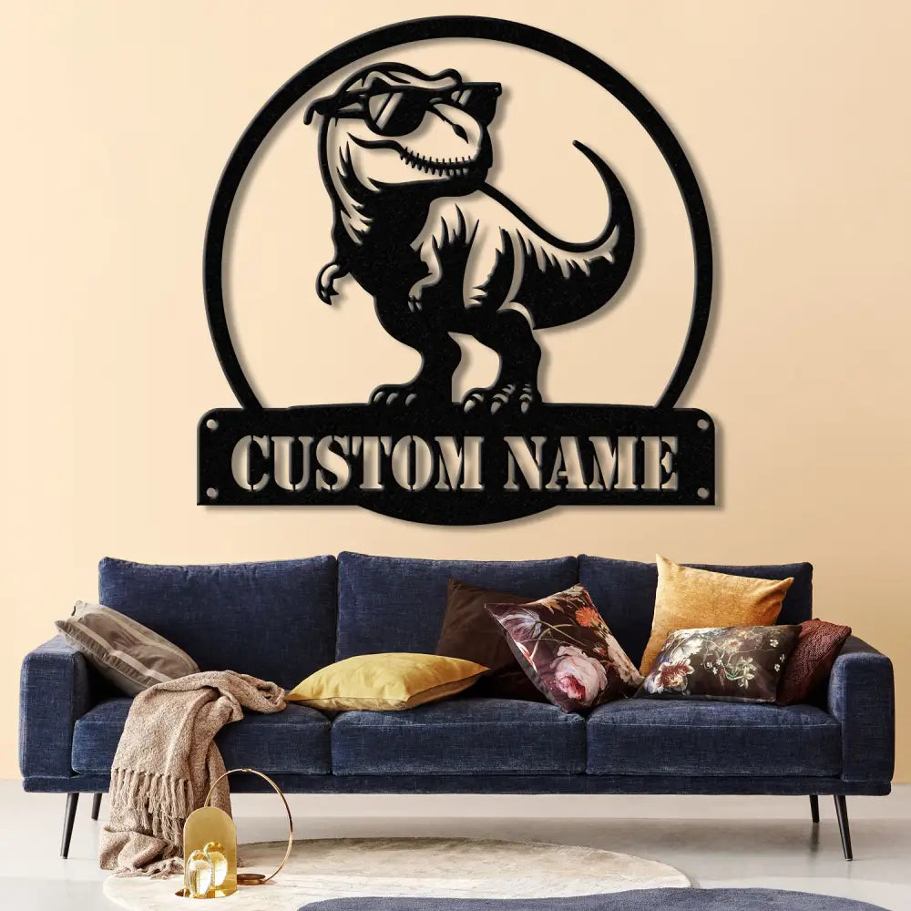 Custom T-Rex Dinosaur Metal Wall Art with LED Lights Personalized Dinosaur Name Sign Tyrannosaurus Room Decor for Boys