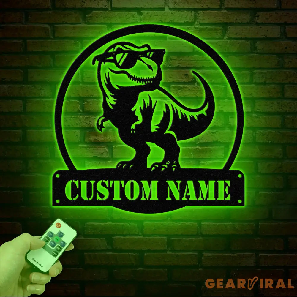 Custom T-Rex Dinosaur Metal Wall Art with LED Lights Personalized Dinosaur Name Sign Tyrannosaurus Room Decor for Boys